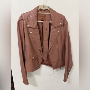 Light pink/ brown Faux Leather Jacket